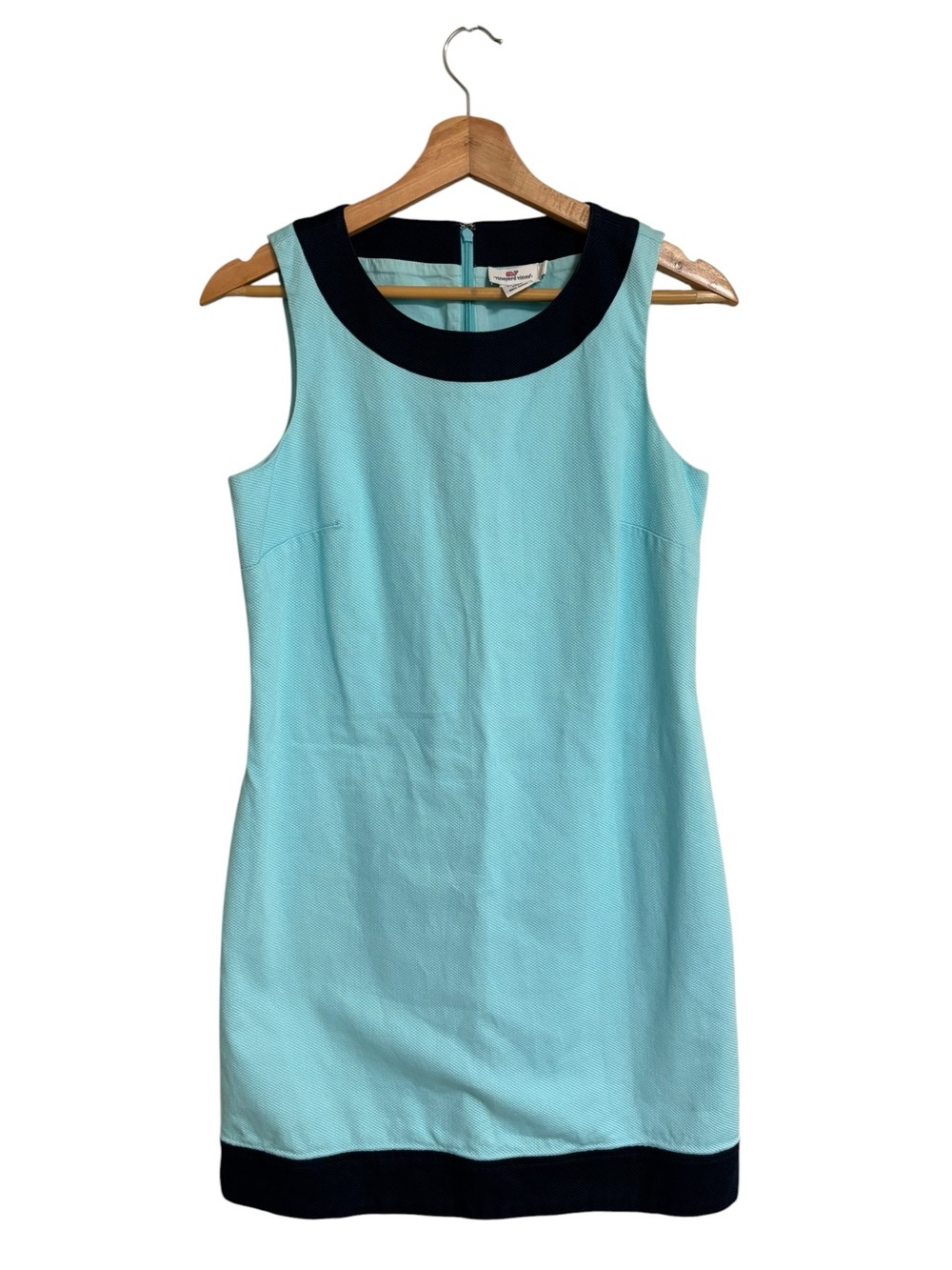 Vineyard Vines aqua navy trim sleeveless structure knit preppy coastal dress 6